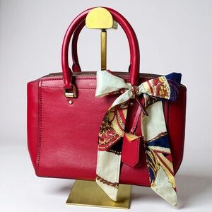 Michael Kors Deep Red Leather Satchel with Scarf and detachable Crossbody Strap.